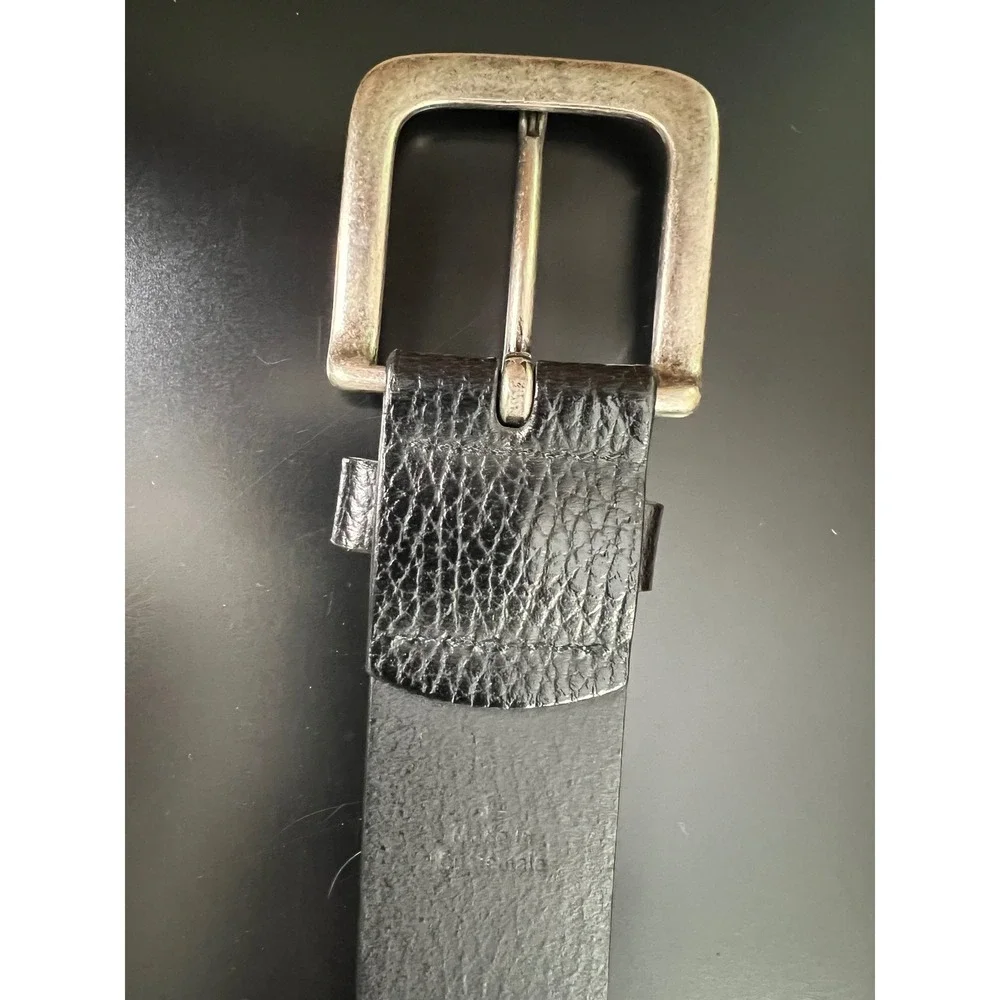 Mens Black Bonded Leather Belt Silver Buckle Size Large Textured‎ Pebbled 1.5in